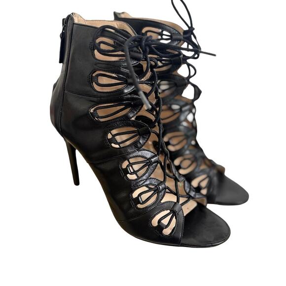 NINE WEST BLACK LEATHER LACE UP HIGH HEELS PUMPS  SZ.‎ 7.5 - Picture 3 of 8